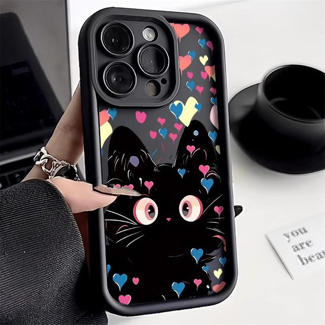 TUNEDEE Handyhülle mit niedlichem Katzenmotiv in Bonbonfarben, matt und stoßfest, passend für iPhone 7 bis iPhone 16 Pro Max - Bild 1