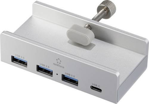 Renkforce USB-Hub RF-6690354 mit 3x USB-A und 1x USB-C, USB 3.1 Gen1 5 GBit/s, Aluminiumgehäuse, Silber - Bild 1
