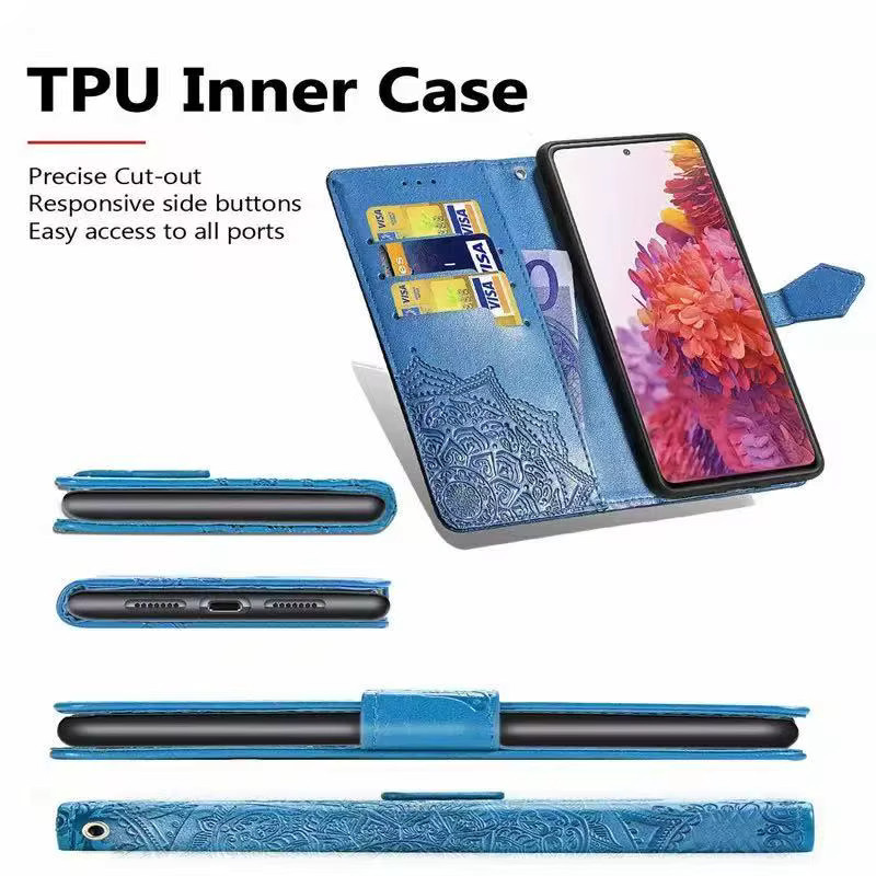 Geprägte Leder-Flip-Hülle für Samsung Galaxy S26 S25 S24 S23 S22 S21 Note20 Ultra Plus FE Kartenetui mit Handschlaufe in Grau - Bild 2