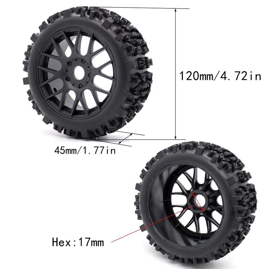 RC Off-Road Buggy Räder, Reifen aus Gummi, 4-teiliges Set, 1:8 - Bild 2