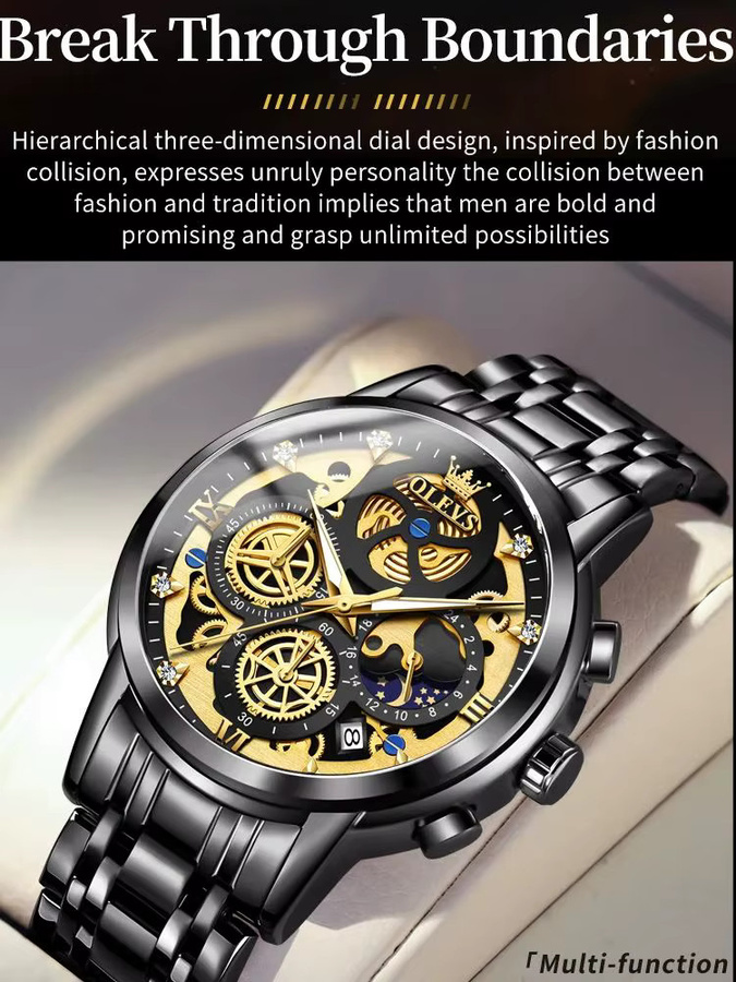 OLEVS Armbanduhr Chronograph, Quarz, Edelstahl, Rosa, Unisex - Bild 7