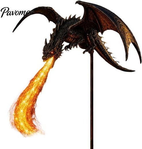 Logiful Solare Feueratmende Drachenleuchte als Fantasy-Skulptur für den Garten in Schwarz - Bild 1