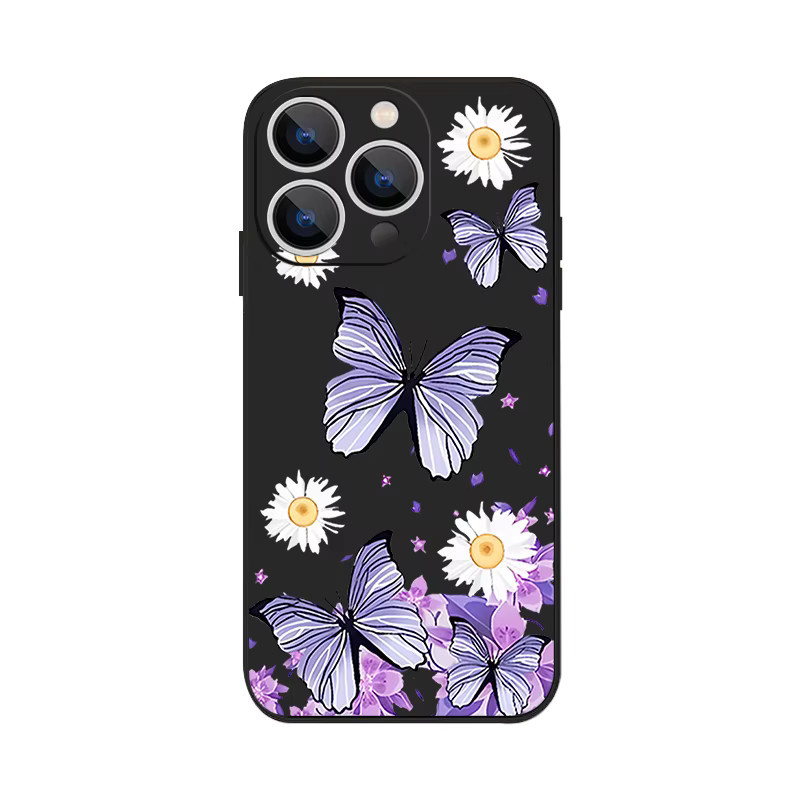 Stoßfeste Silikon Handyhülle mit Schmetterlingsmuster für Apple iPhone 16 15 14 13 12 Pro Max in Lila und Multicolour - Bild 5