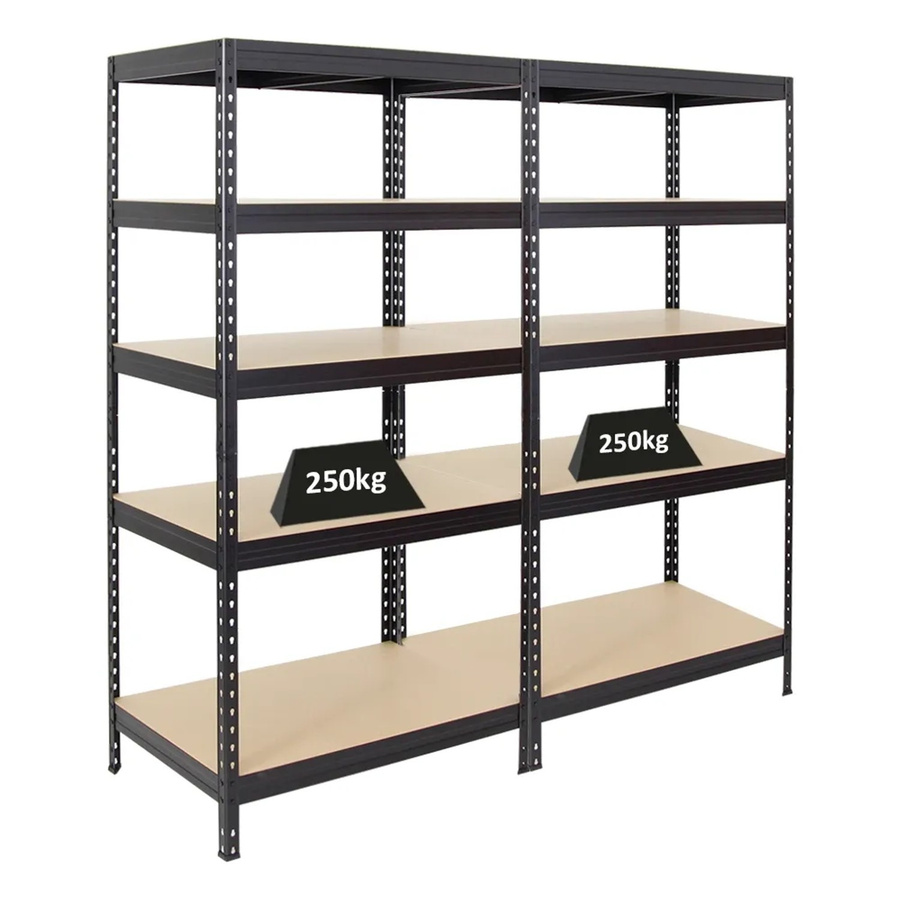2er-Set PROREGAL Schwerlastregal Rivet in Schwarz mit verstellbaren Fachböden aus MDF-Holz und Stahl, H x B x T: 180 x 90 x 60 cm - Bild 2