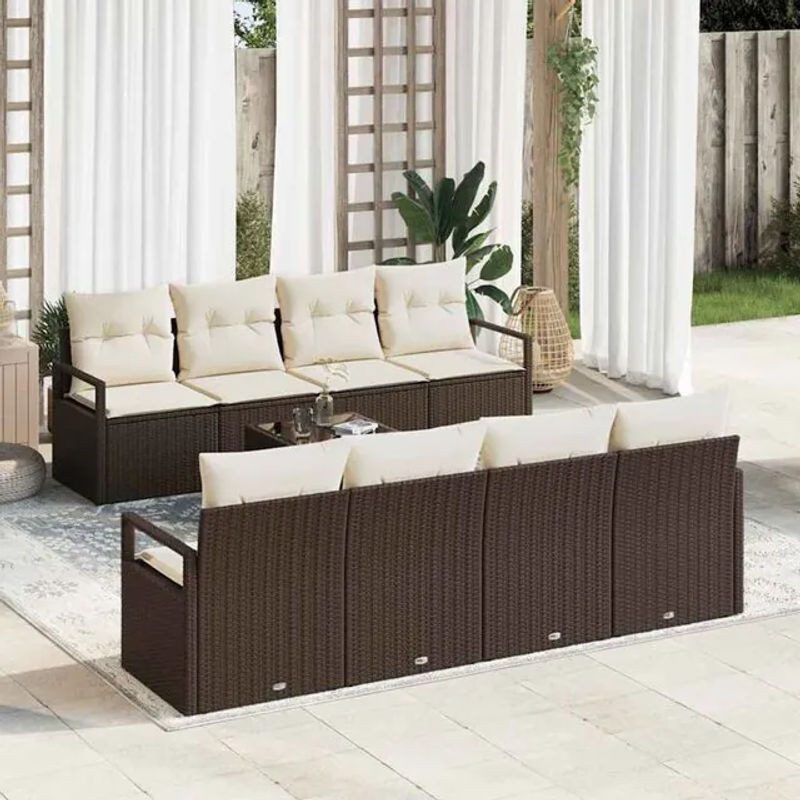 Vidaxl Garten-Sofa-Set aus Polyrattan in Braun und Creme, 7-teilige Loungemöbel, B/T/H: 55 x 55 x 37 cm - Bild 1