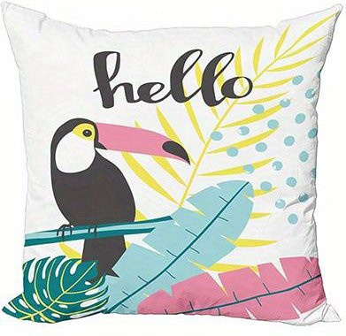 Tukan & Flamingo Tropisches Zierkissen mit beidseitigem Druck aus kurzem Plüsch, Multicolor, B/H: 18 x 18 cm - Bild 1