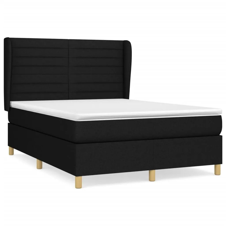 vidaXL Boxspringbett mit Matratze Schwarz, Hybrid-Bett mit Taschenfederkern, B/T: 140 x 190 cm - Bild 2