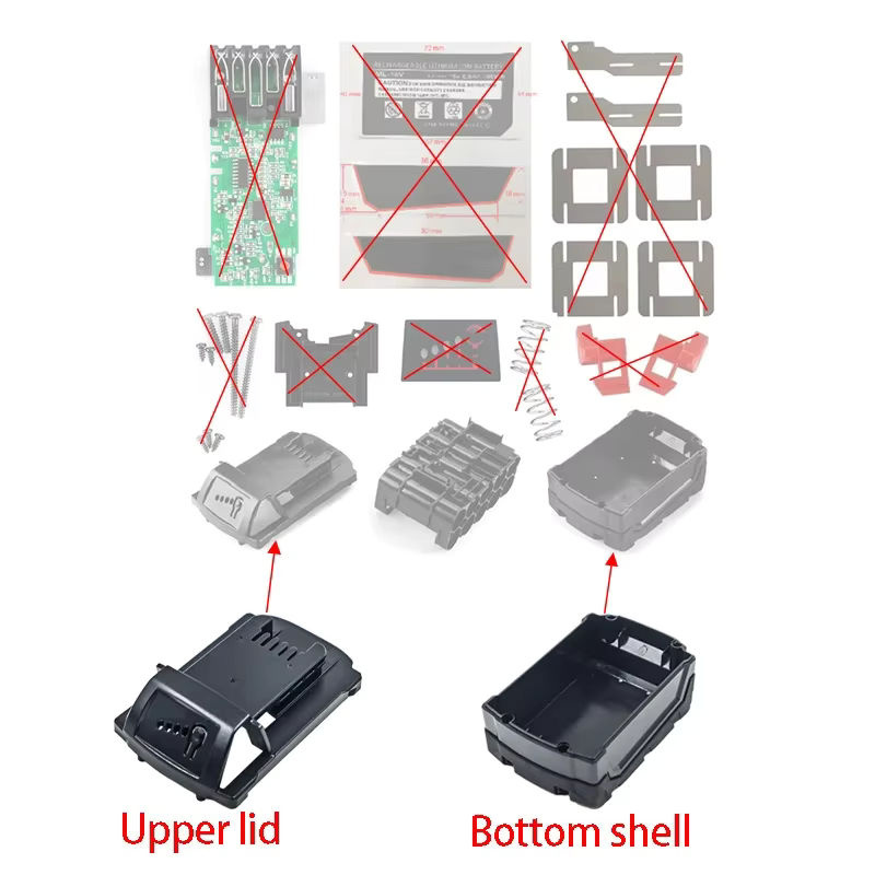 Milwaukee Ersatzteil Set für M18-10 Akku: Obere Abdeckung und Rückseite Gehäuse in Schwarz für 18V Lithium-Batterie 48-11-1815 - Bild 2