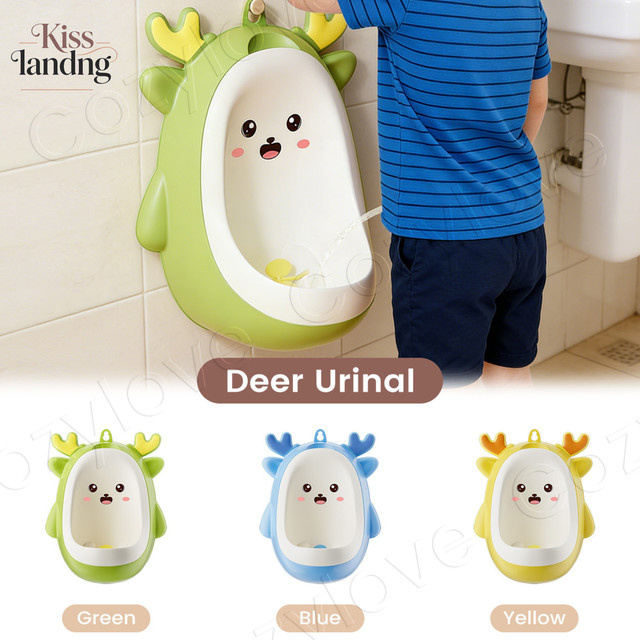 Kisslanding Höhenverstellbares Baby-Urinal für Jungen mit Cartoon-Hirsch-Design zur Wandmontage in Pink oder Grün - Bild 1