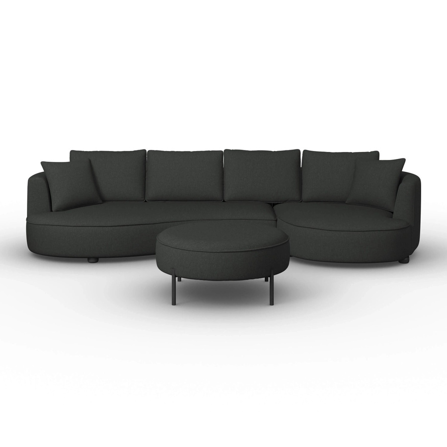 Bessagi Home Wohnlandschaft Nilas L-Form in Schwarz aus Chenille mit Hocker, Breite: 322 cm, Tiefe: 154 cm, Höhe: 65 cm - Bild 2