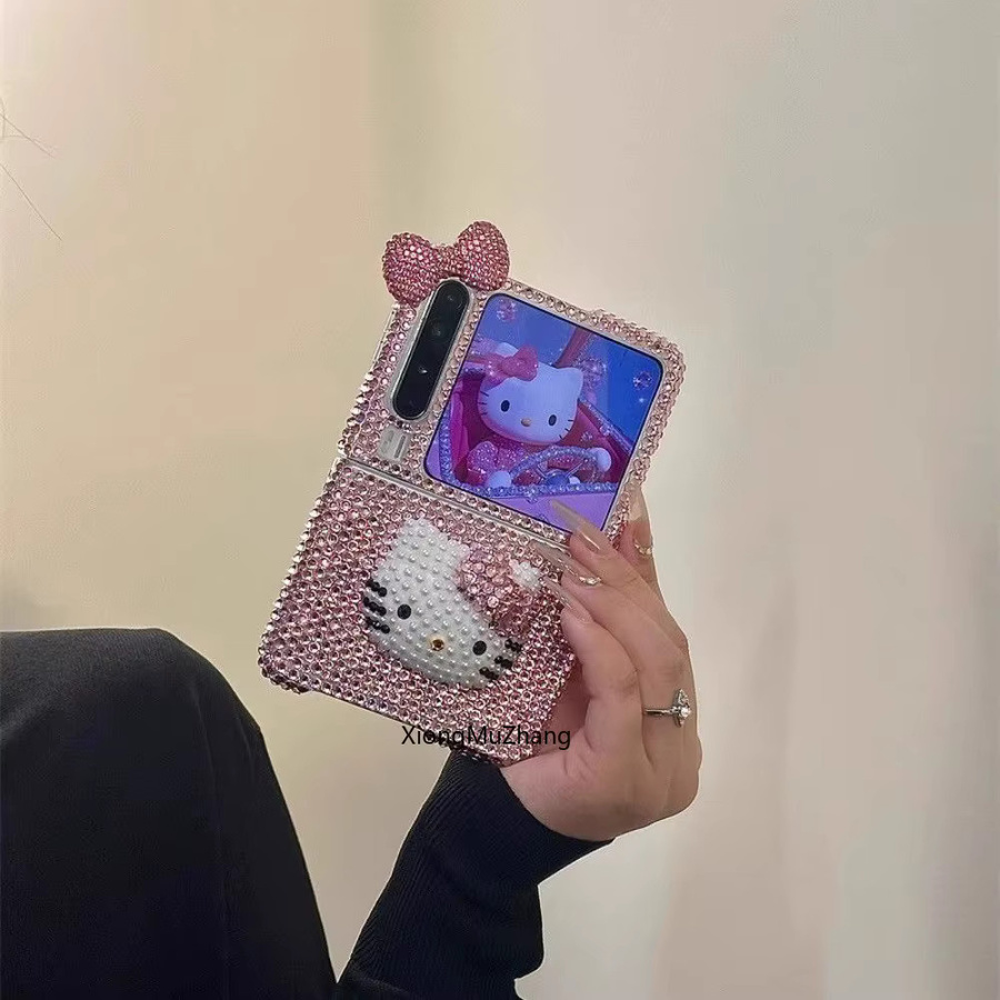 Glitzernde Hello Kitty Handyhülle für Samsung Galaxy Z Flip und Z Fold in Pink mit 3D-Rhinestone-Effekt - Bild 2