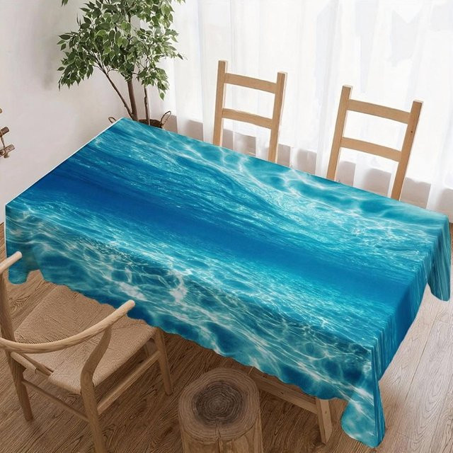Wasserdichte und waschbare Tischdecke mit Wellenmuster von JINGYUE Pet in Blau, B/L: 160 x 100 cm - Bild 1