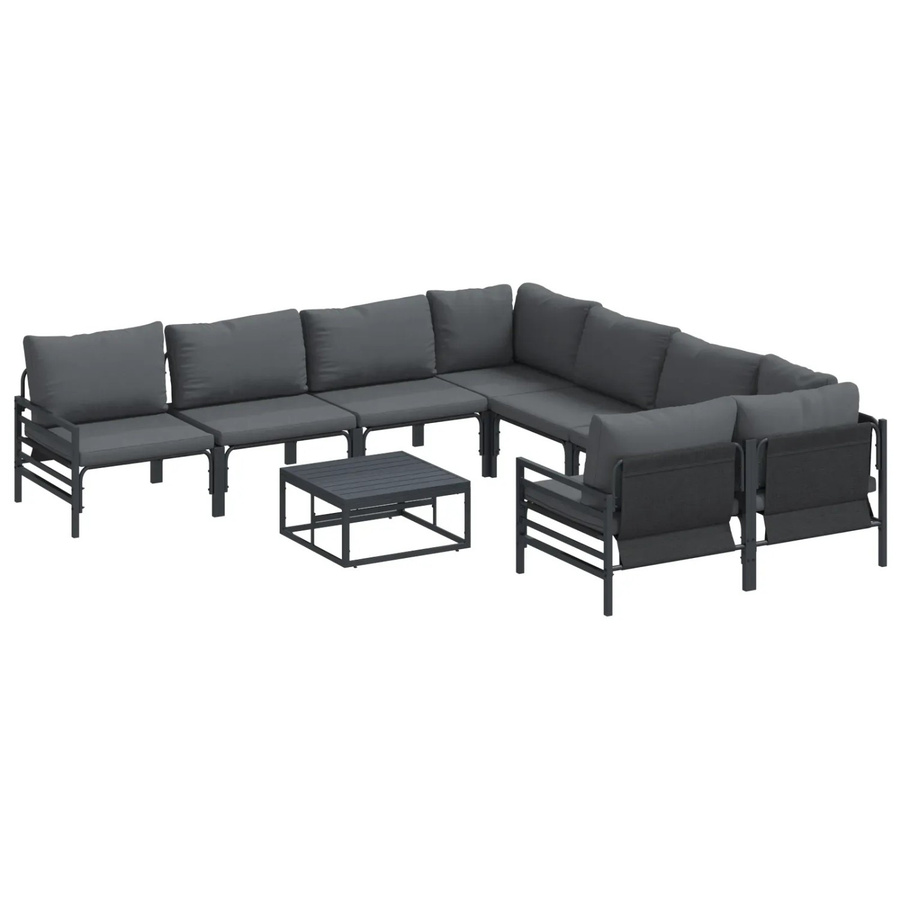 vidaXL Garten-Sofa-Set 9-teilig in Anthrazit aus pulverbeschichtetem Stahl mit UV-beständigen und wetterfesten Kissen für Garten, Terrasse und Balkon - Bild 2