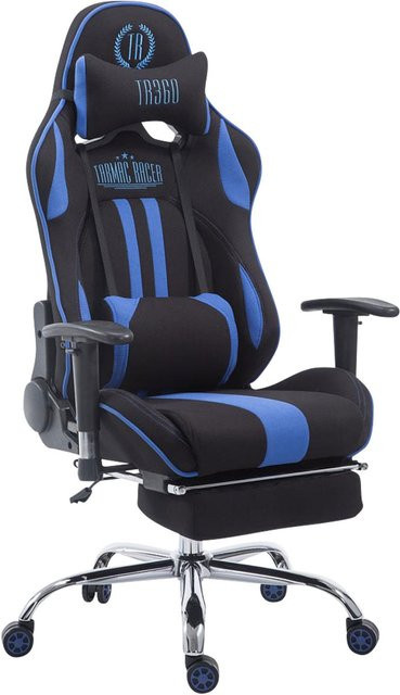 TPFLiving Racing Bürostuhl Limitless Gaming Chair aus Stoff mit Fußablage und Kopfstütze in Schwarz/Blau - Bild 1