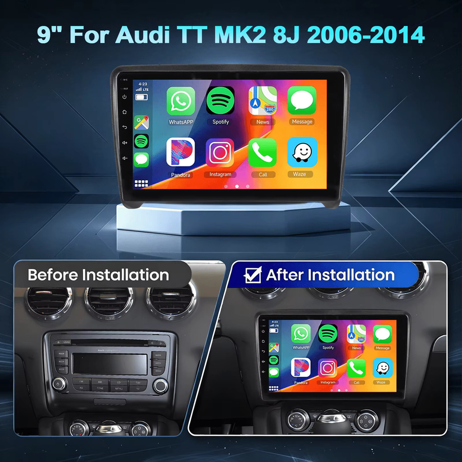 ESSGOO 9 Zoll Android 15 Auto-Stereo-Radio für Audi TT MK2 8J 2006-2014 mit 4+64GB, GPS, Wireless Carplay, Android Auto, Bluetooth und Wifi in Schwarz - Bild 2