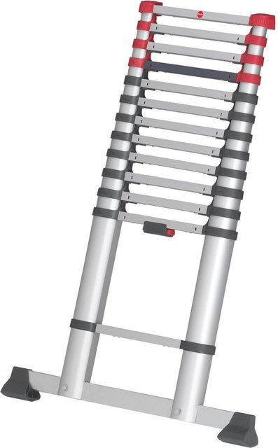 Hailo T80 FlexLine Teleskopleiter aus Aluminium mit 13 Sprossen, Silber, Schwarz, Rot, max. Arbeitshöhe: 4,5 m - Bild 1