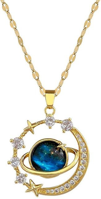 Halskette Edelstahl, Sterne und Mond, Zirkonia, Gold, 45cm, Damen - Bild 1
