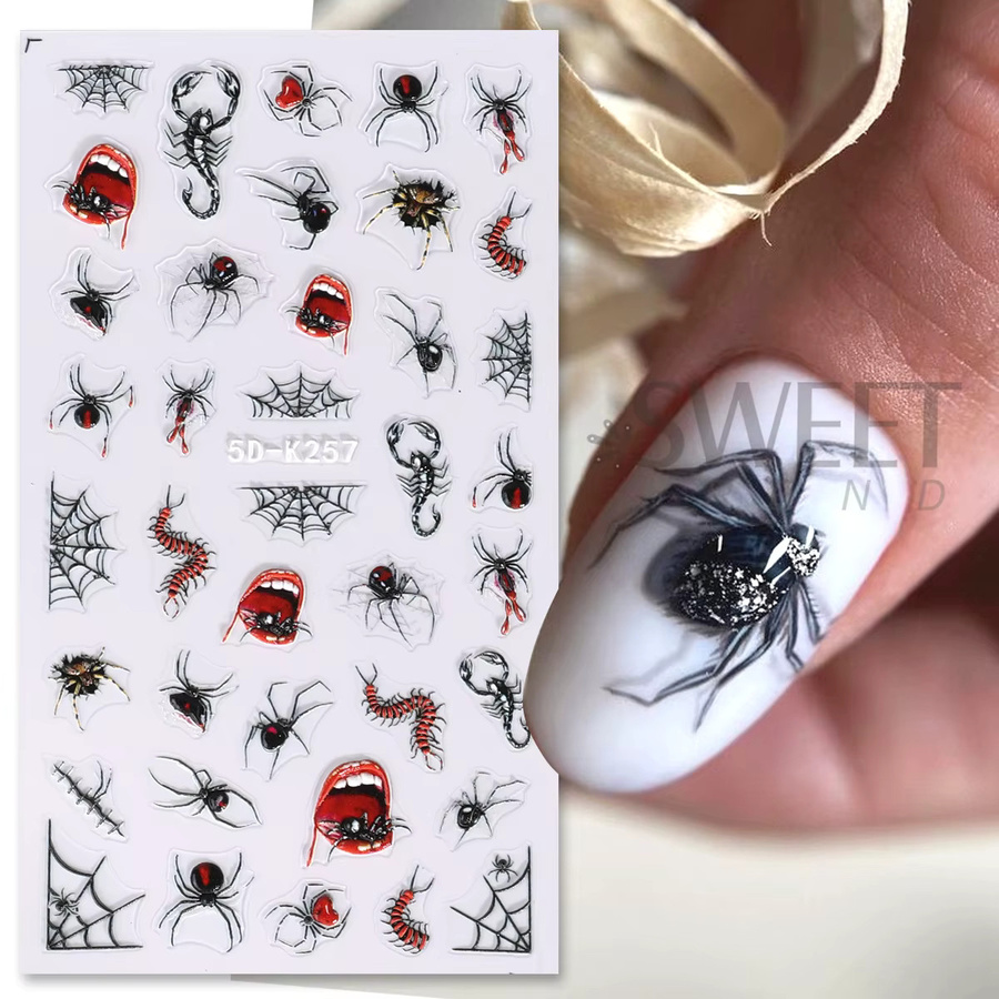 SWEET TREND Nagelaufkleber Spinnen Design, 5D geprägt, Glänzend, 2 Stück - Bild 3