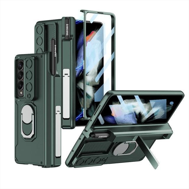 SOIIKER Armor Case für Samsung Galaxy Z Fold 3 5G in Grün mit Magnetscharnier, Slide Lens Cover, Ring und Stifthalter Kickstand - Bild 1