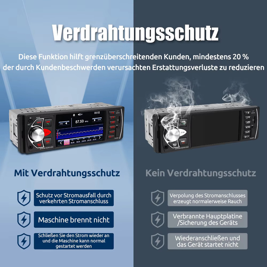 MOPECT 1DIN Autoradio in Schwarz mit Bluetooth-Freisprechfunktion, MP3-Player, USB/TF-Kartensteckplatz, Aux-Eingang und FM/AM-Radio in 7 Farben - Bild 5