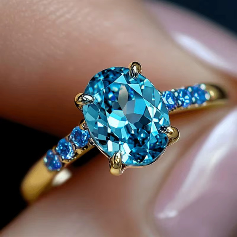 Huitan Damenring, goldfarben, blauem Zirkonia - Bild 2