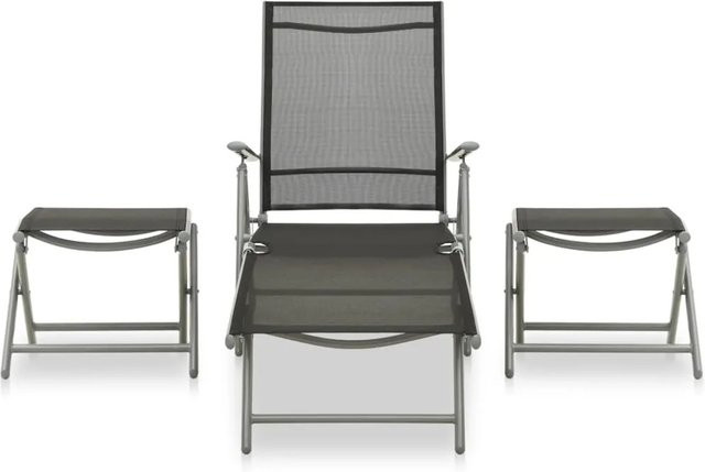 vidaXL 3-tlg Garten-Lounge-Set aus Aluminium und Textilene in Silber mit Polstern und Ottoman - Bild 1