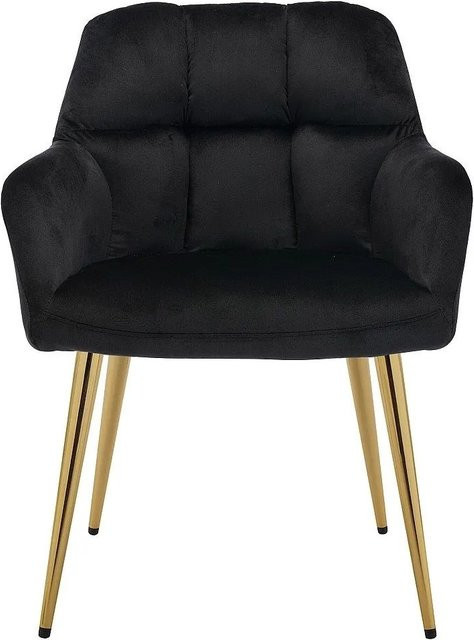Vente-unique Stuhl Pega in Schwarz mit Samtbezug und goldfarbenen Metallbeinen, Breite: 58,5 cm - Bild 1