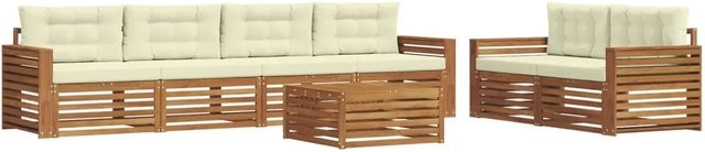 vidaXL Outdoor-Sofagarnitur 7-teilig aus Akazienholz mit Kissen in Natur und Creme - Bild 1