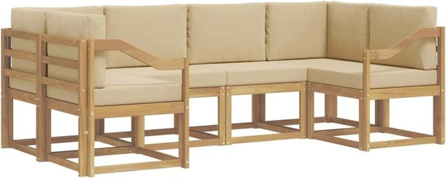 vidaXL Outdoor-Sofagarnitur L-Form aus Akazienholz mit Kissen in Weiß und Beige - Bild 1