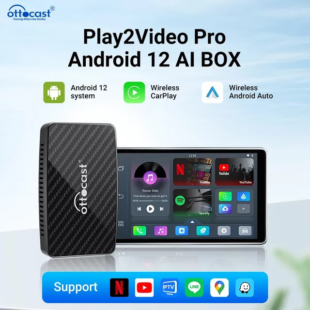 OTTOCAST Play2Video Pro AI Box Video-Adapter für YouTube und Netflix, kabelloser CarPlay und Android Auto Adapter in Schwarz - Bild 1