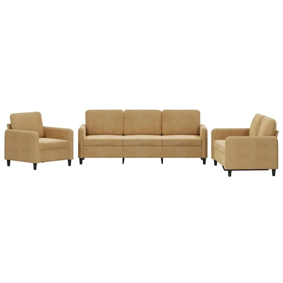 vidaXL Sofagarnitur aus Samt in Braun bestehend aus 3-Sitzer-Sofa, 2-Sitzer-Sofa, Sessel und 6 Kissen - Bild 2