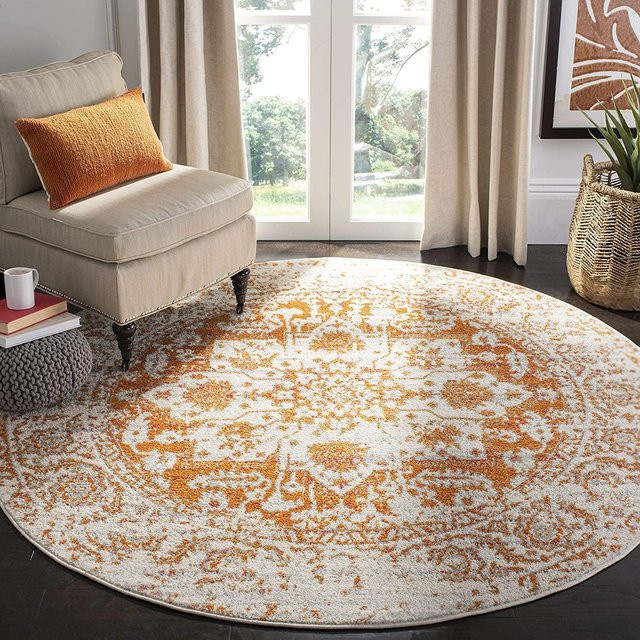 Wucifang Jewelry Marokkanischer Teppich in Orange, runder Vintage Bereichsteppich mit geometrischem Design, waschbar und rutschfest, Durchmesser: 60 cm - Bild 1