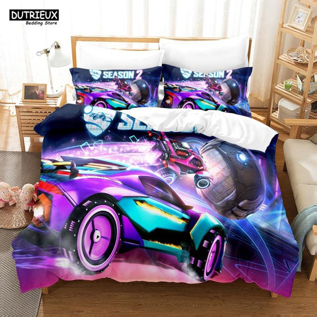 Rocket League Einzelbettwäsche Set mit Auto-Motiv für Jungen und Jugendliche, 3-teilig, Mehrfarbig, B/H: 150 x 200 cm - Bild 1