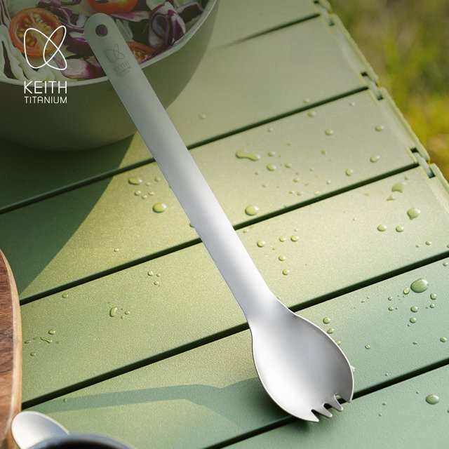 Keith Titan-Spork Löffel mit langem Griff aus Metall in Silber, antibakteriell und spülmaschinenfest für Camping und Outdoor - Bild 1