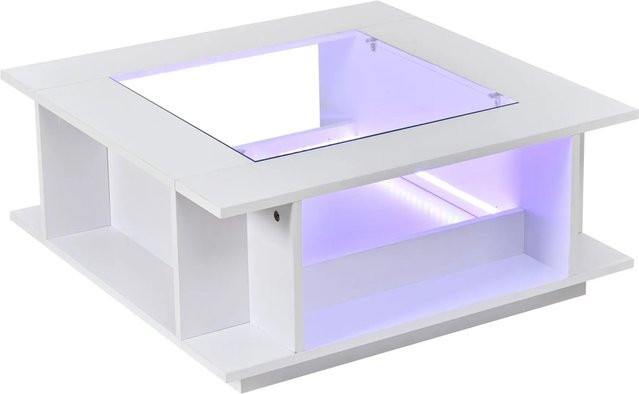 Merax Couchtisch mit LED Glasplatte in Weiß, B/T/H: 70 x 70 x 30 cm - Bild 1