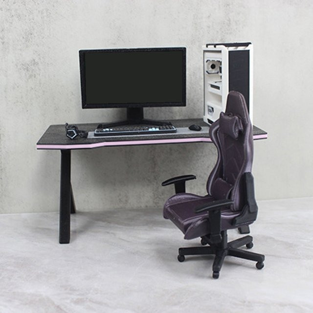 Puppenhaus Arbeitszimmer Esports Spiele Computer Tastatur Schreibtisch Stuhl Set, Möbel Dekor Micro Szene Requisiten, Kunststoff - Bild 1