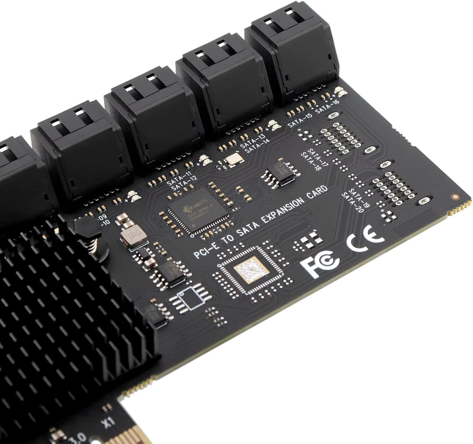 JoniSerl SATA-Erweiterungskarte PCIe x1 auf 16-Port SATA 3.0 SSD 6 Gbit/s Controller-Adapterkarte in Schwarz mit 2 x 8-Port Kabeln - Bild 5