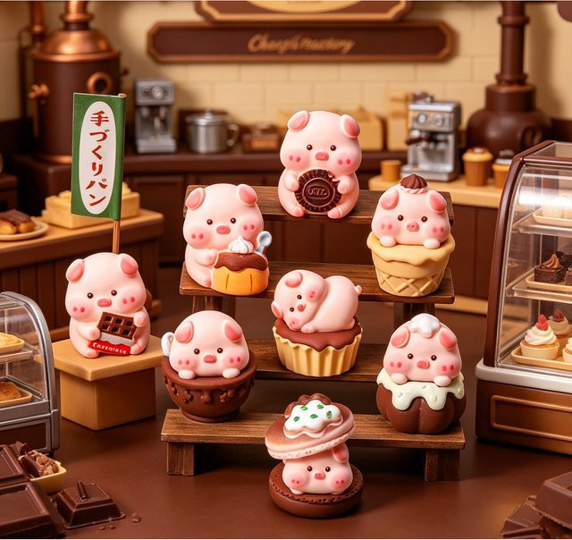 mobokono Schokoladen-Schweinchen-Figuren, Mini-Figurinen, 8-teiliges Set - Bild 1