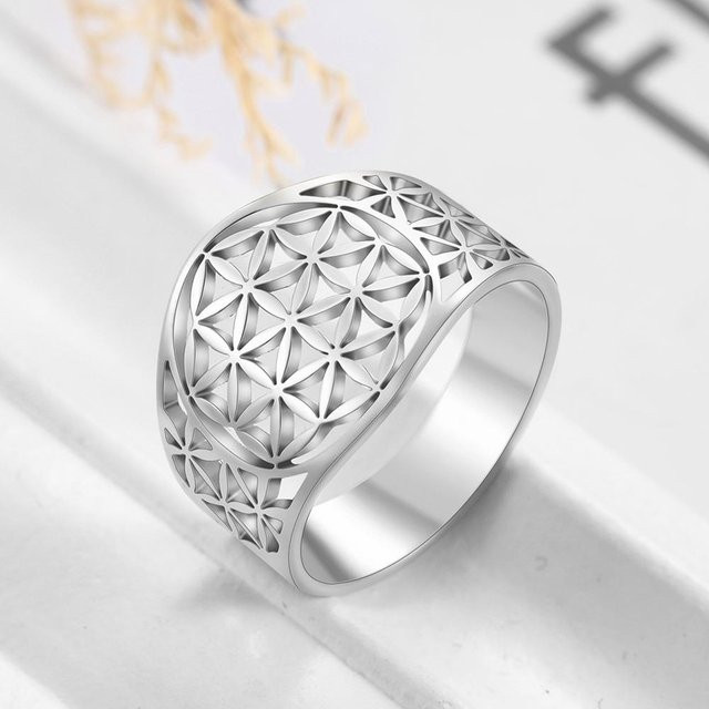 Rui Di Ring Blume des Lebens, Edelstahl, Gold, Vintage, Damen - Bild 1