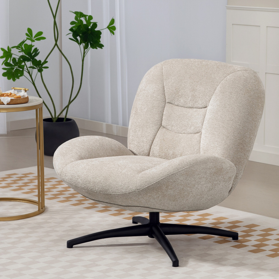 HOMCOM 360 Grad Drehbarer Loungesessel aus Chenille mit Armlehnen und Stahlbeinen, Cremeweiß - Bild 2