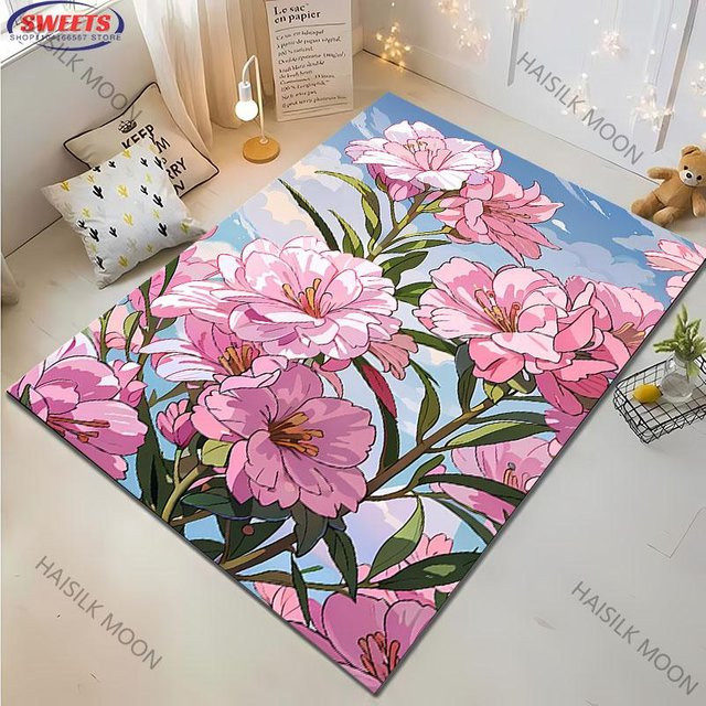Karpetti Rosen-Pfingstrosen-Teppich, Waschbare Matte mit Blumenmuster, Multicolour, B/H: 60 x 40 cm - Bild 1