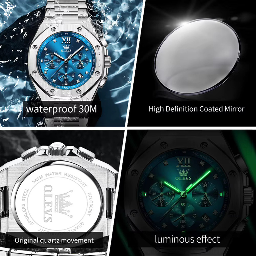 OLEVS Chronograph, Quarzuhr, Gold, Edelstahl, Herren - Bild 5