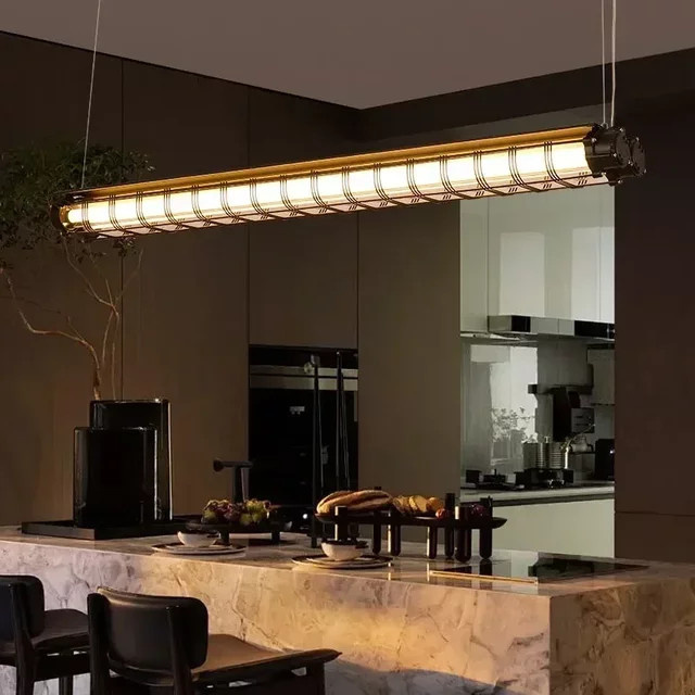 Xiuxiu Amerikanische Retro-Pendelleuchte mit transparentem Glasrohr und Metall, moderne Hängelampe für Wohnzimmer und Home-Office - Bild 1