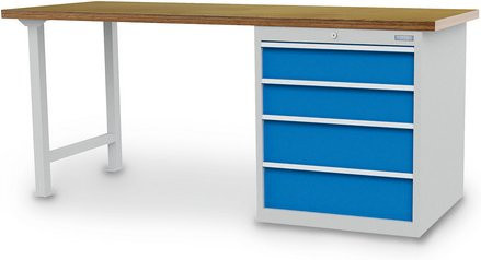 Bedrunka + Hirth Reihenwerkbank aus Stahlblech und Holz in Grau, B/H/T: 200 x 85,9 x 75 cm - Bild 1