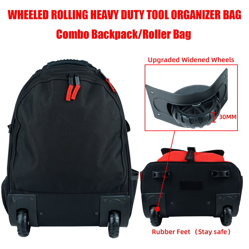 KUNN Roll-Werkzeugrucksack mit 37 Taschen und Rädern in Blau und Schwarz für Elektriker, Techniker und HVAC - Bild 3