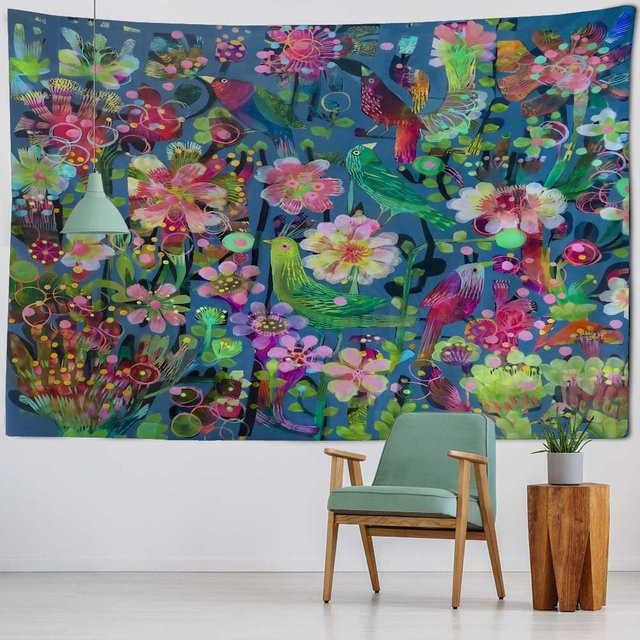 Vintage Kunstmalerei Wandteppich mit Natur- und Tiermotiven von JMG Household Supplies, Mehrfarbig, Breite: 150 cm, Höhe: 230 cm - Bild 1