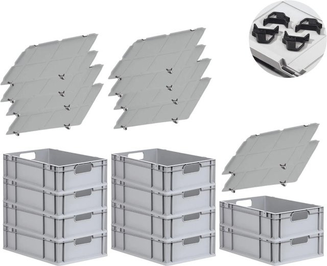 PROREGAL Spar Set mit 10x Eurobox Nextgen Economy inklusive Auflagedeckeln und 4x Schiebeschnappverschlüssen, Farbe Schwarz, H x B x T: 17 x 40 x 60 cm, 34 Liter - Bild 1