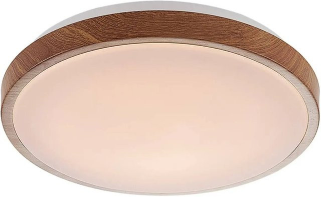 Lindby LED Deckenleuchte Mendosa Modern aus Metall und Acryl in Weiß und Holz Hell, Rund - Bild 1