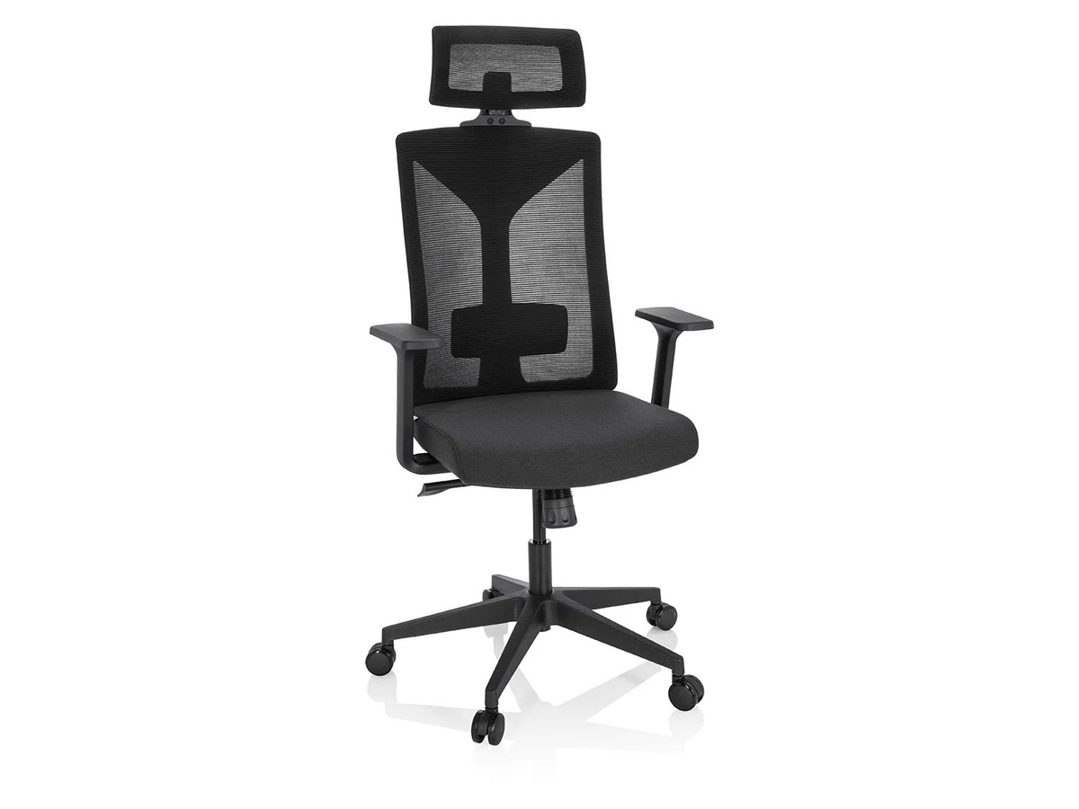 hjh OFFICE Bürostuhl KODIAK in Schwarz mit Kopfstütze, Armlehnen und Netzstoff-Polsterung - Bild 3