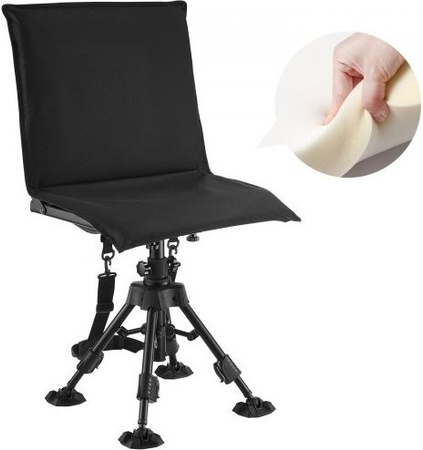 VEVOR Jagdstuhl Schwarz mit 360 Grad lautloser Drehung, faltbarer Outdoor Stuhl aus Stahl mit höhenverstellbarem Sitz und Anti-Sink-Drehfüßen, Tragkraft 158 kg